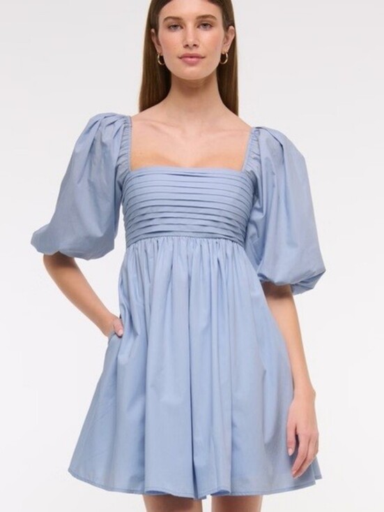 Abercrombie & Fitch Dresses & Skirts - Abercrombie & Fitch A&F Emerson Poplin Puff Sleeve Mini Dress Blue Size Medium